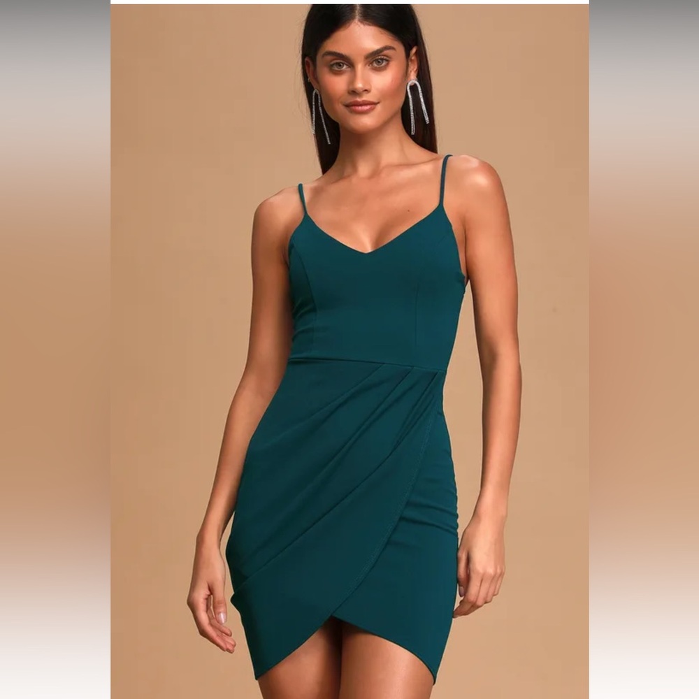 Sleeveless V-Neck Teal Bodycon Dress